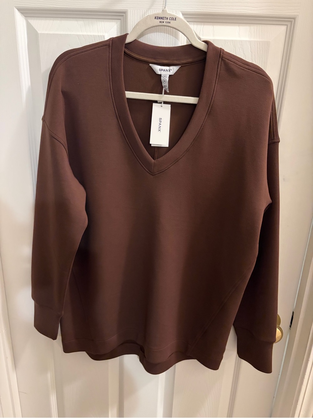SPANX Brown V-Neck Pullover Sweatshirt
